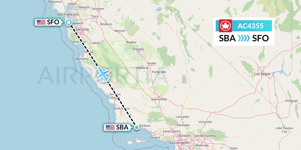 AC4355 Air Canada Flight Map: Santa Barbara to San Francisco