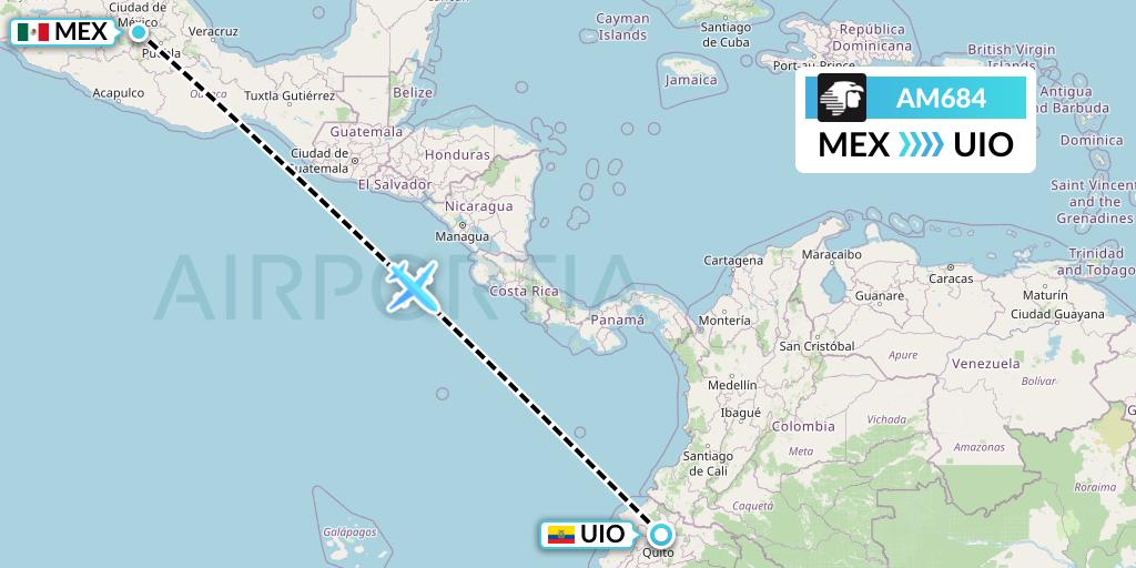 AM684 Aeromexico Flight Map: Mexico City to Quito