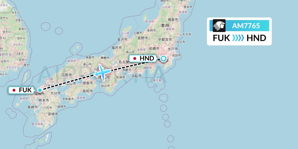 AM7765 Aeromexico Flight Map: Fukuoka to Tokyo
