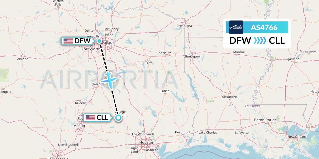 AS4766 Alaska Airlines Flight Map: Dallas to College Station