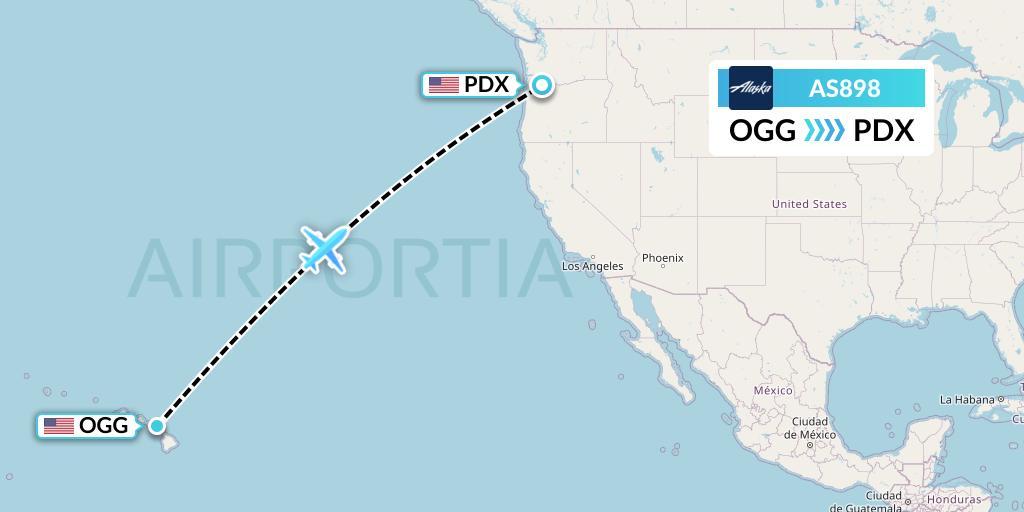 AS898 Alaska Airlines Flight Map: Kahului to Portland