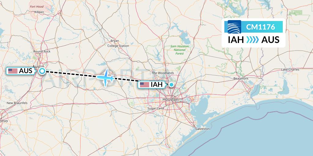 CM1176 Copa Airlines Flight Map: Houston to Austin