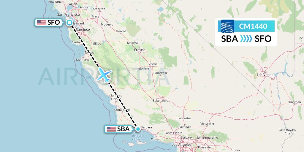 CM1440 Copa Airlines Flight Map: Santa Barbara to San Francisco