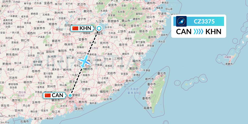 CZ3375 China Southern Airlines Flight Map: Guangzhou to Nanchang