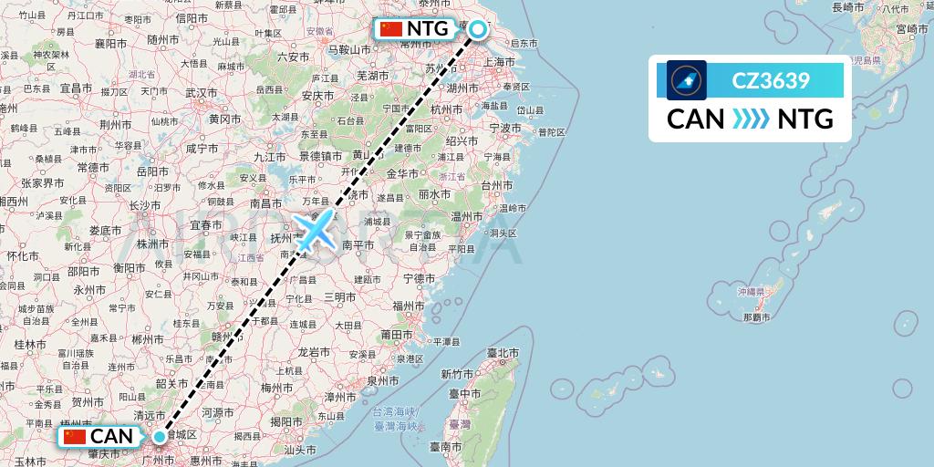 CZ3639 China Southern Airlines Flight Map: Guangzhou to Nantong