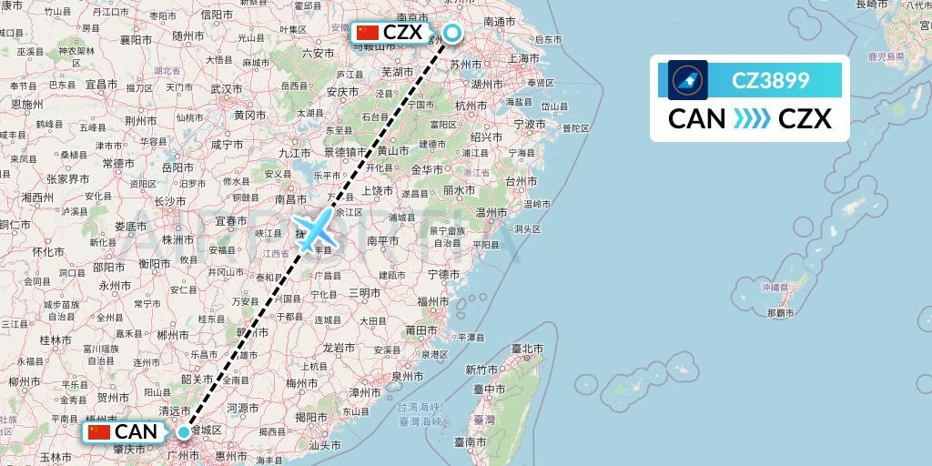 CZ3899 China Southern Airlines Flight Map: Guangzhou to Changzhou