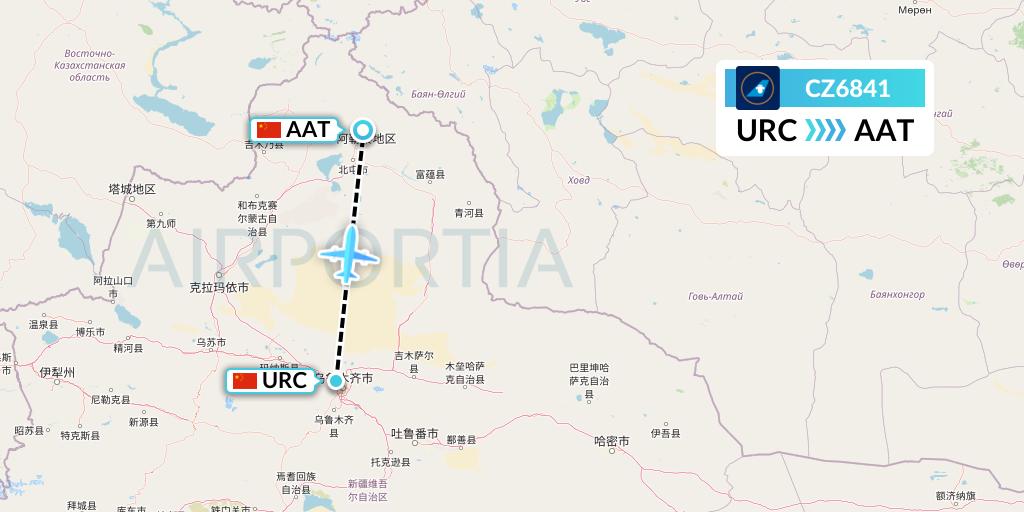 CZ6841 China Southern Airlines Flight Map: Urumqi to Altay
