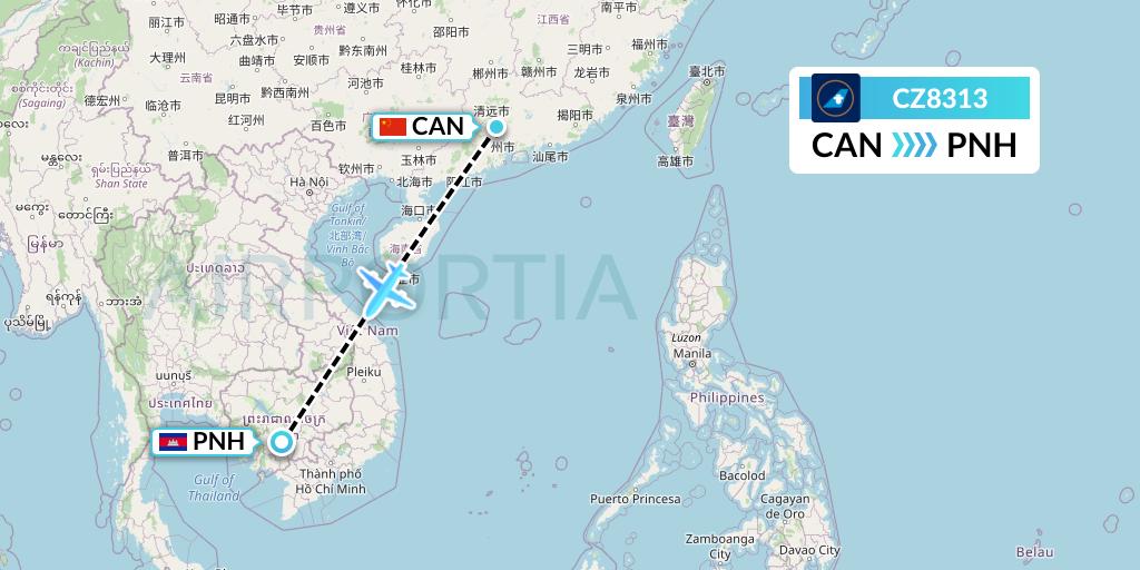 CZ8313 China Southern Airlines Flight Map: Guangzhou to Phnom Penh