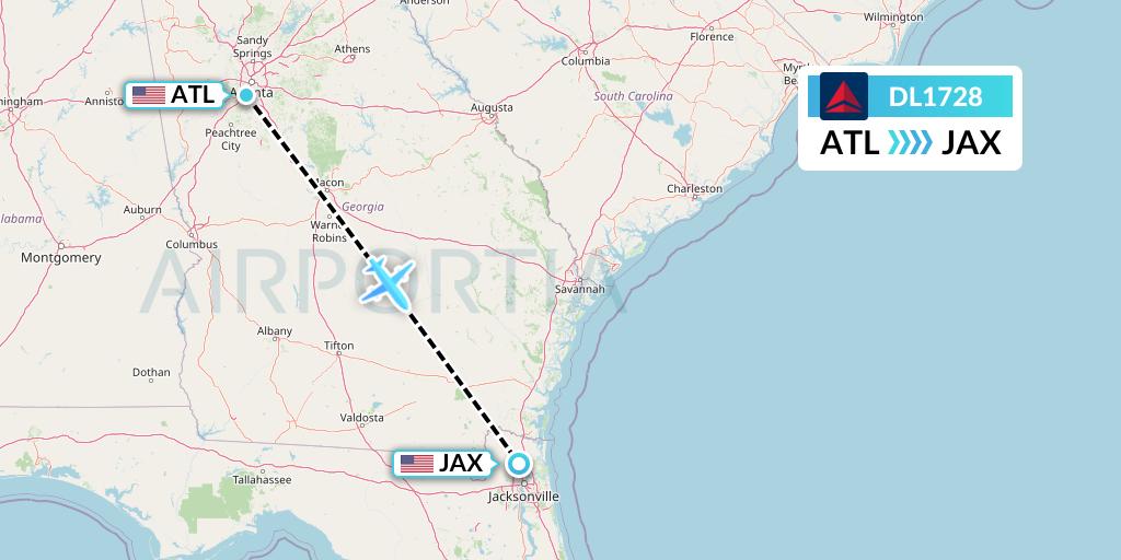 DL1728 Delta Air Lines Flight Map: Atlanta to Jacksonville
