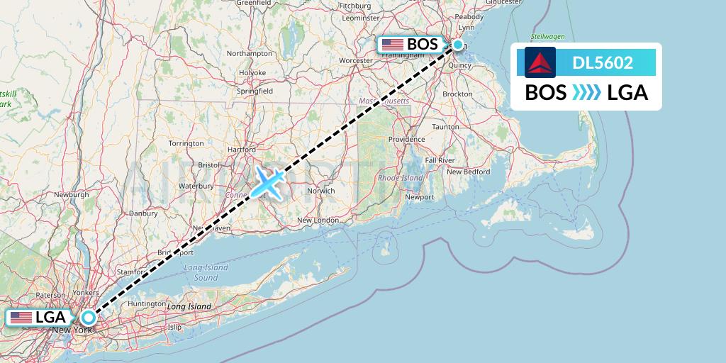 DL5602 Delta Air Lines Flight Map: Boston to New York