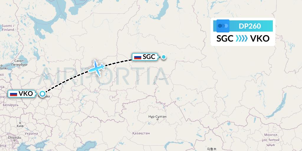 DP260 Pobeda Flight Map: Surgut to Moscow