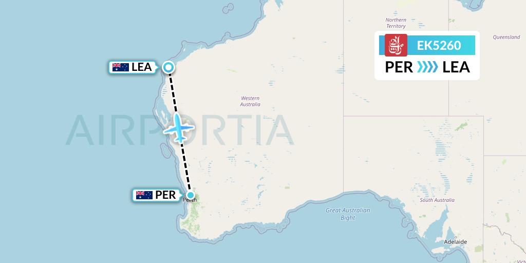 EK5260 Emirates Flight Map: Perth to Learmonth