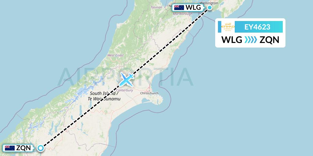 EY4623 Etihad Airways Flight Map: Wellington to Queenstown