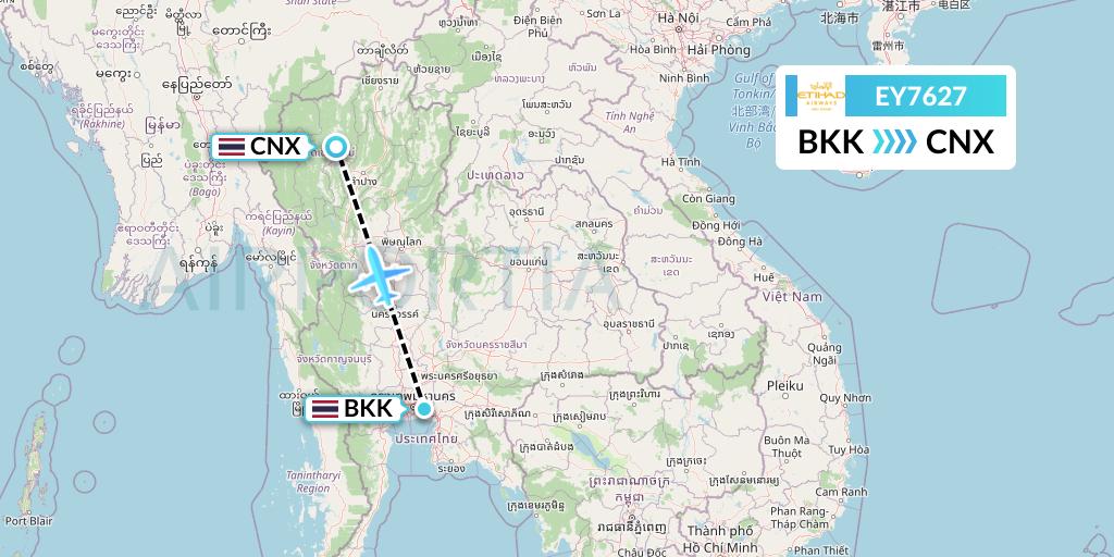 EY7627 Etihad Airways Flight Map: Bangkok to Chiang Mai