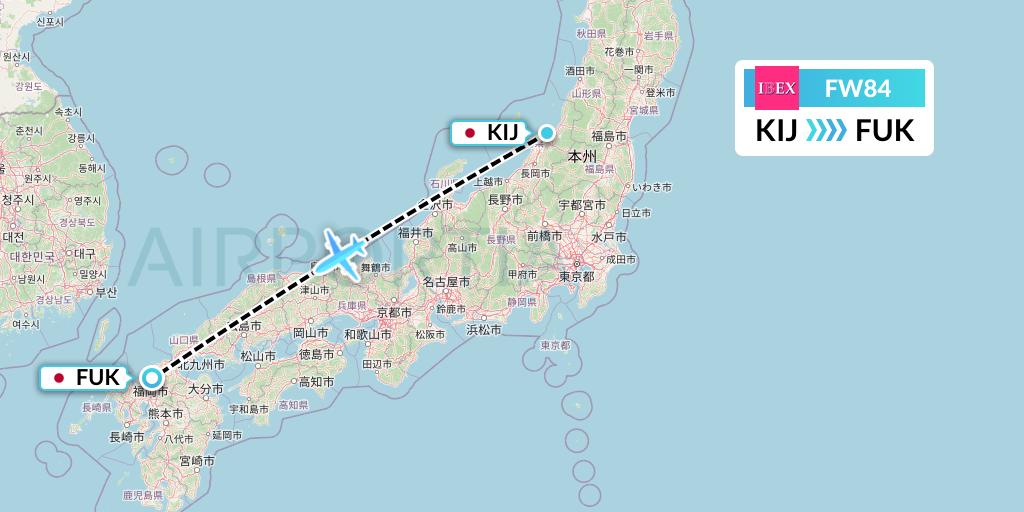 FW84 Ibex Airlines Flight Map: Niigata to Fukuoka