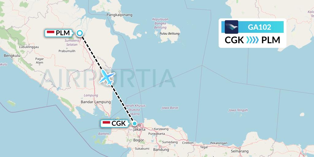 GA102 Garuda Indonesia Flight Map: Jakarta to Palembang