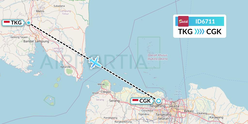 ID6711 Batik Air Flight Map: Bandar Lampung to Jakarta