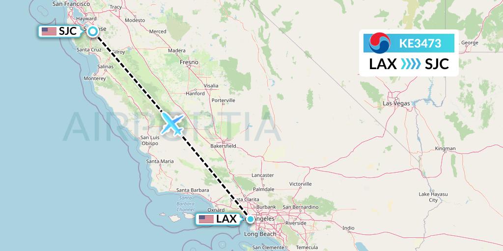 KE3473 Korean Air Flight Map: Los Angeles to San Jose