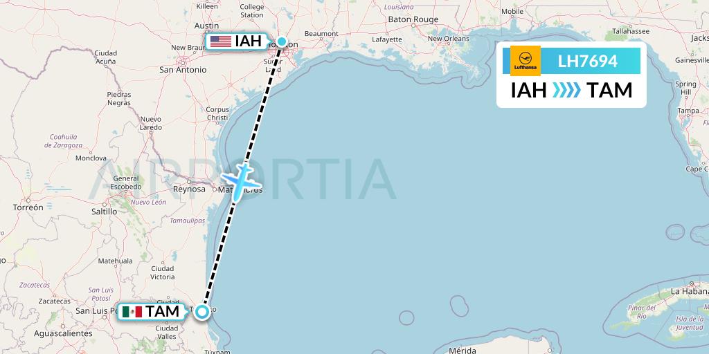 LH7694 Lufthansa Flight Map: Houston to Tampico