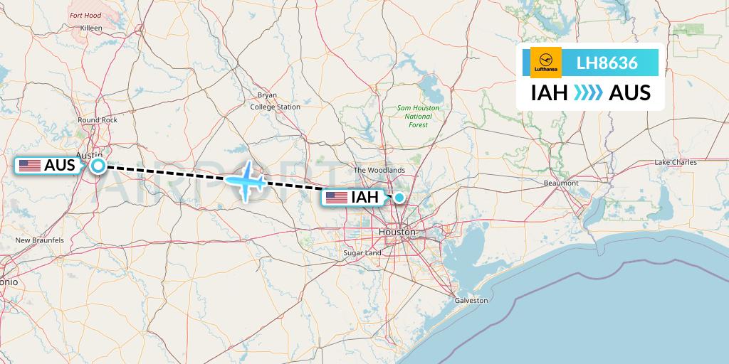 LH8636 Lufthansa Flight Map: Houston to Austin