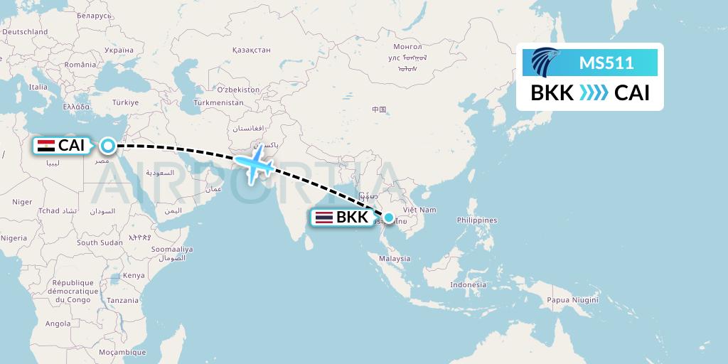 MS511 EgyptAir Flight Map: Bangkok to Cairo