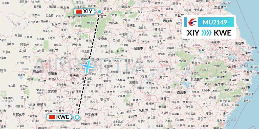 MU2149 China Eastern Airlines Flight Map: Xi'an to Guiyang