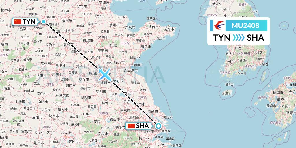 MU2408 China Eastern Airlines Flight Map: Taiyuan to Shanghai