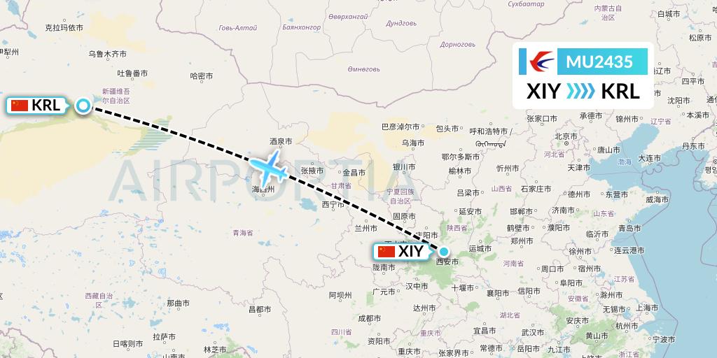 MU2435 China Eastern Airlines Flight Map: Xi'an to Korla