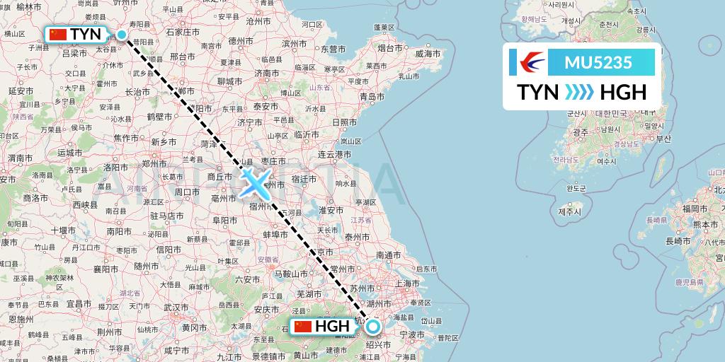 MU5235 China Eastern Airlines Flight Map: Taiyuan to Hangzhou