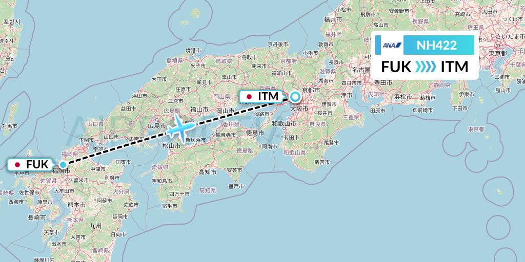 NH422 All Nippon Airways Flight Map: Fukuoka to Osaka
