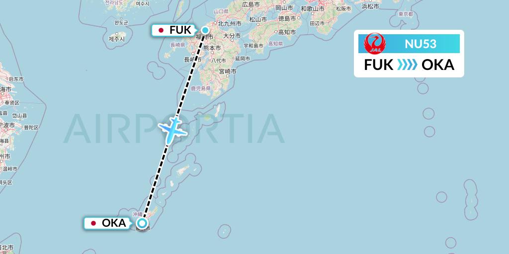 NU53 Japan Transocean Air Flight Map: Fukuoka to Naha