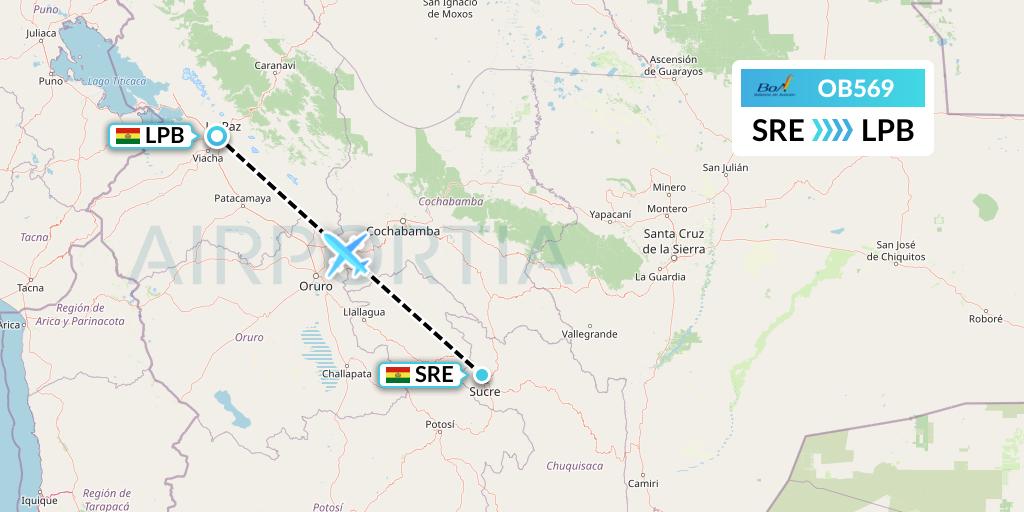 OB569 Boliviana de Aviacion Flight Map: Sucre to La Paz