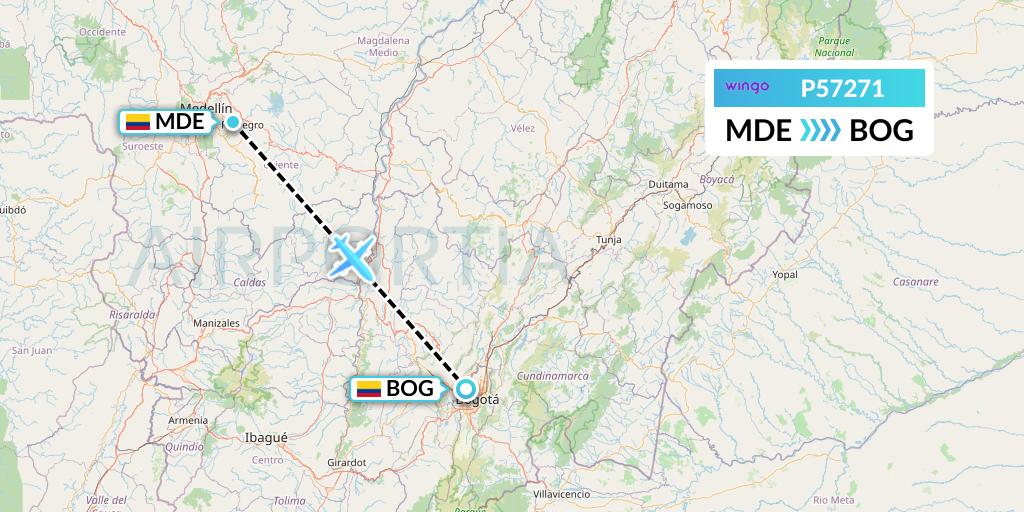P57271 Copa Airlines Colombia Flight Map: Medellin to Bogota