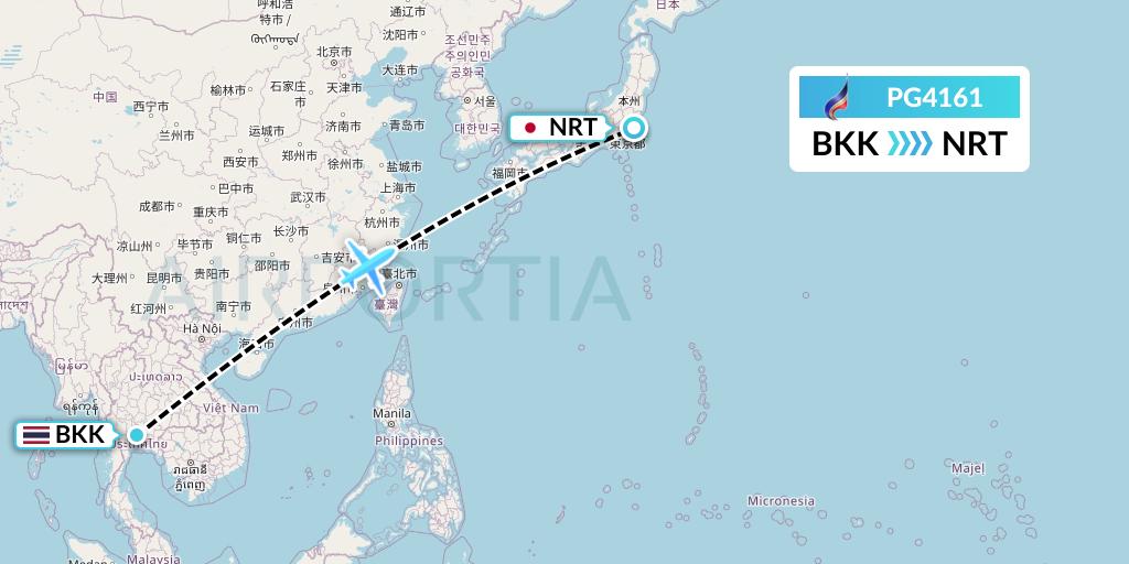 PG4161 Bangkok Airways Flight Map: Bangkok to Tokyo