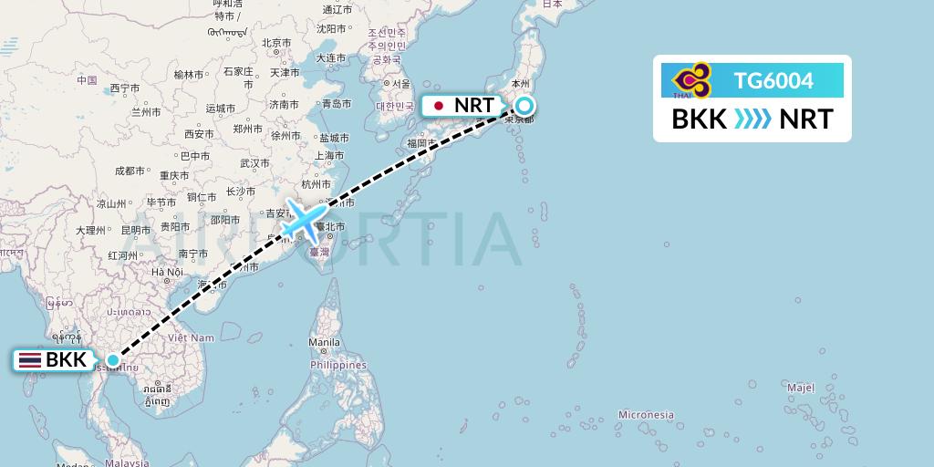 TG6004 Thai Airways Flight Map: Bangkok to Tokyo