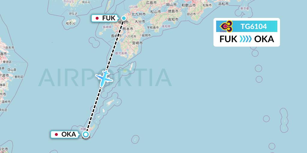 TG6104 Thai Airways Flight Map: Fukuoka to Naha