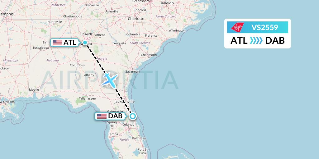 VS2559 Virgin Atlantic Airways Flight Map: Atlanta to Daytona Beach