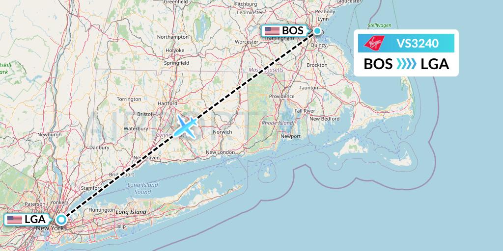 VS3240 Virgin Atlantic Airways Flight Map: Boston to New York