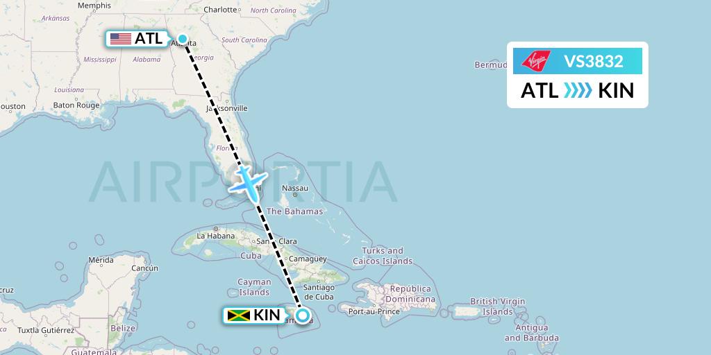 VS3832 Virgin Atlantic Airways Flight Map: Atlanta to Kingston