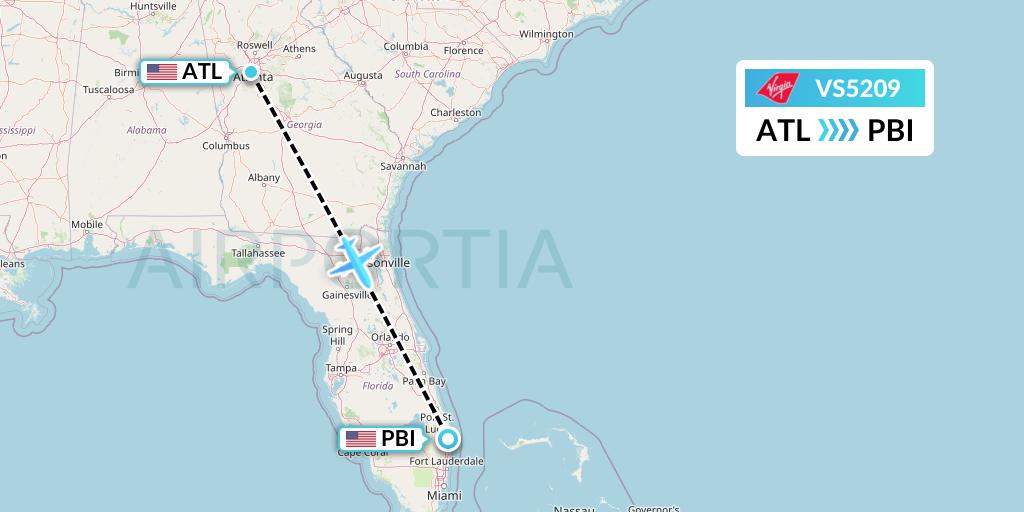 VS5209 Virgin Atlantic Airways Flight Map: Atlanta to West Palm Beach