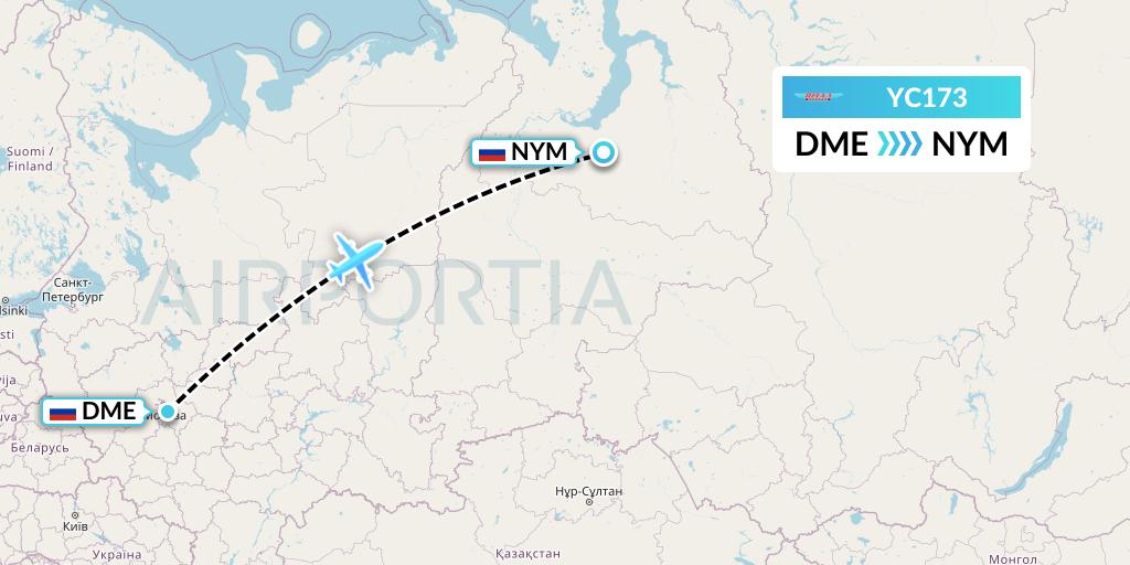 YC173 Yamal Airlines Flight Map: Moscow to Nadym