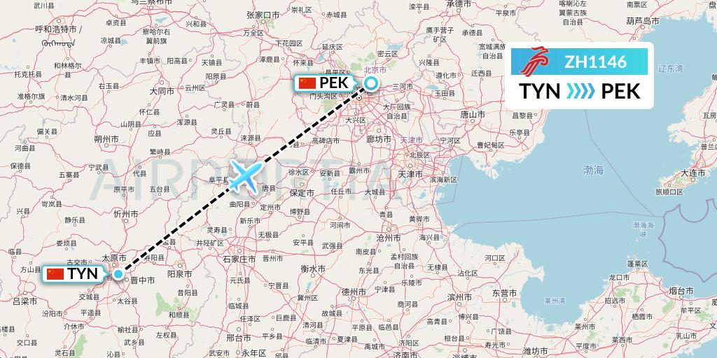 ZH1146 Shenzhen Airlines Flight Map: Taiyuan to Beijing