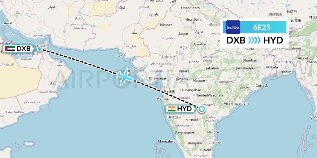 6E25 Flight Status IndiGo Airlines Dubai to Hyderabad (IGO25)