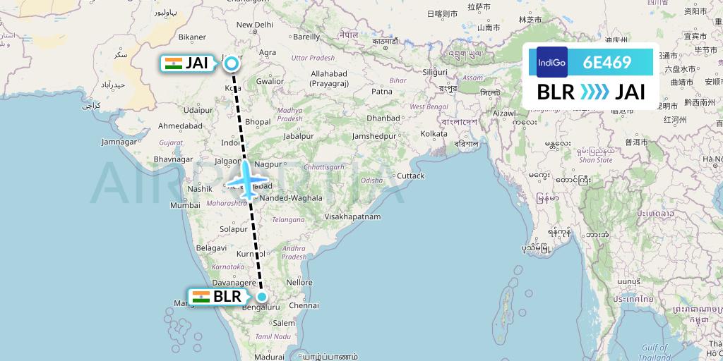 6E469 IndiGo Airlines Flight Map: Bangalore to Jaipur