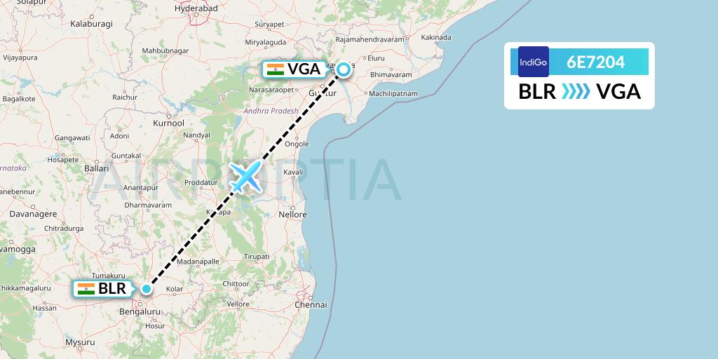 6E7204 IndiGo Airlines Flight Map: Bangalore to Vijayawada