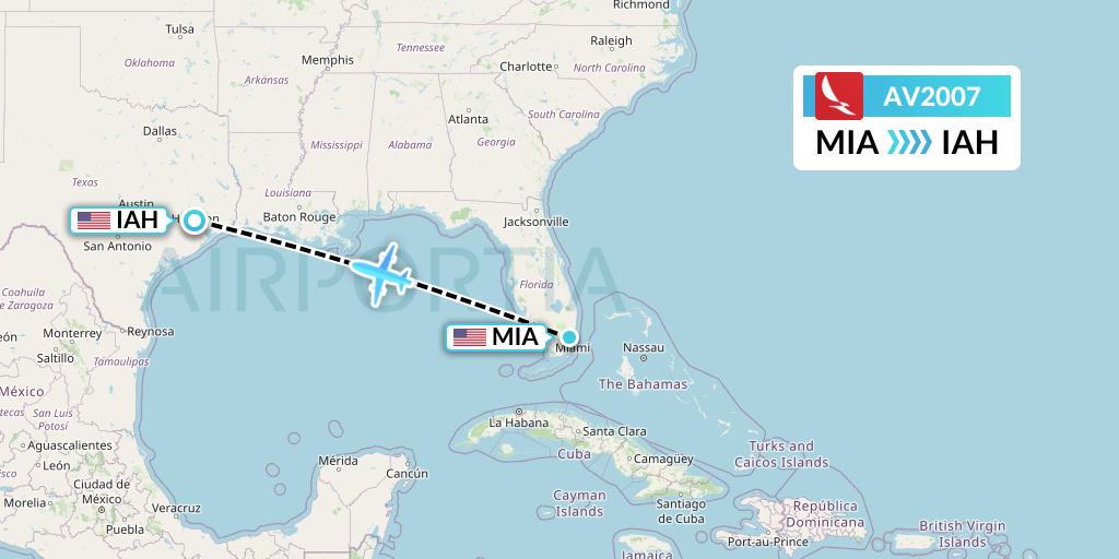 AV2007 Avianca Flight Map: Miami to Houston