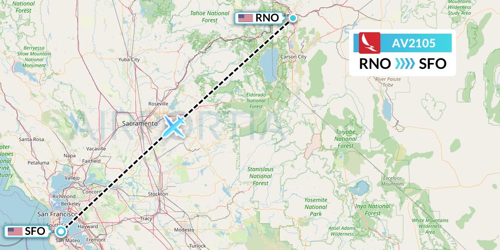 AV2105 Avianca Flight Map: Reno to San Francisco