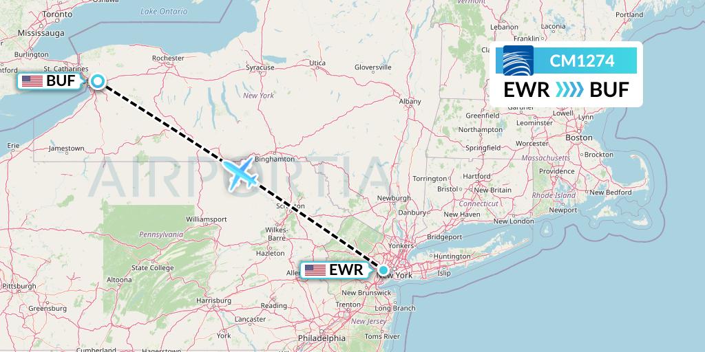 CM1274 Copa Airlines Flight Map: New York to Buffalo