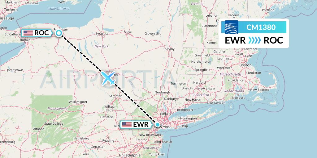 CM1380 Copa Airlines Flight Map: New York to Rochester