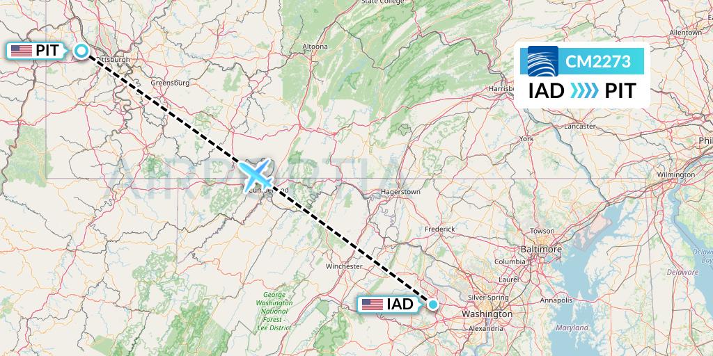 CM2273 Copa Airlines Flight Map: Washington to Pittsburgh